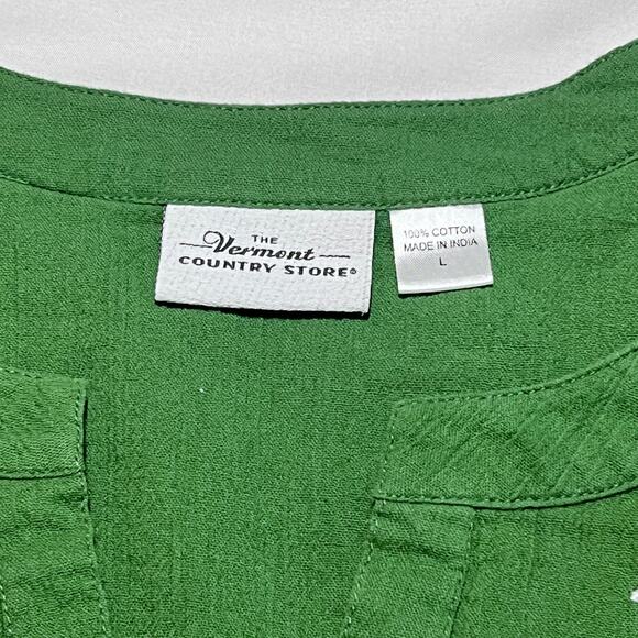 ✨The Vermont Country Store Large Green Embroidered Peasant Dress 100% Cotton - Picture 4 of 7